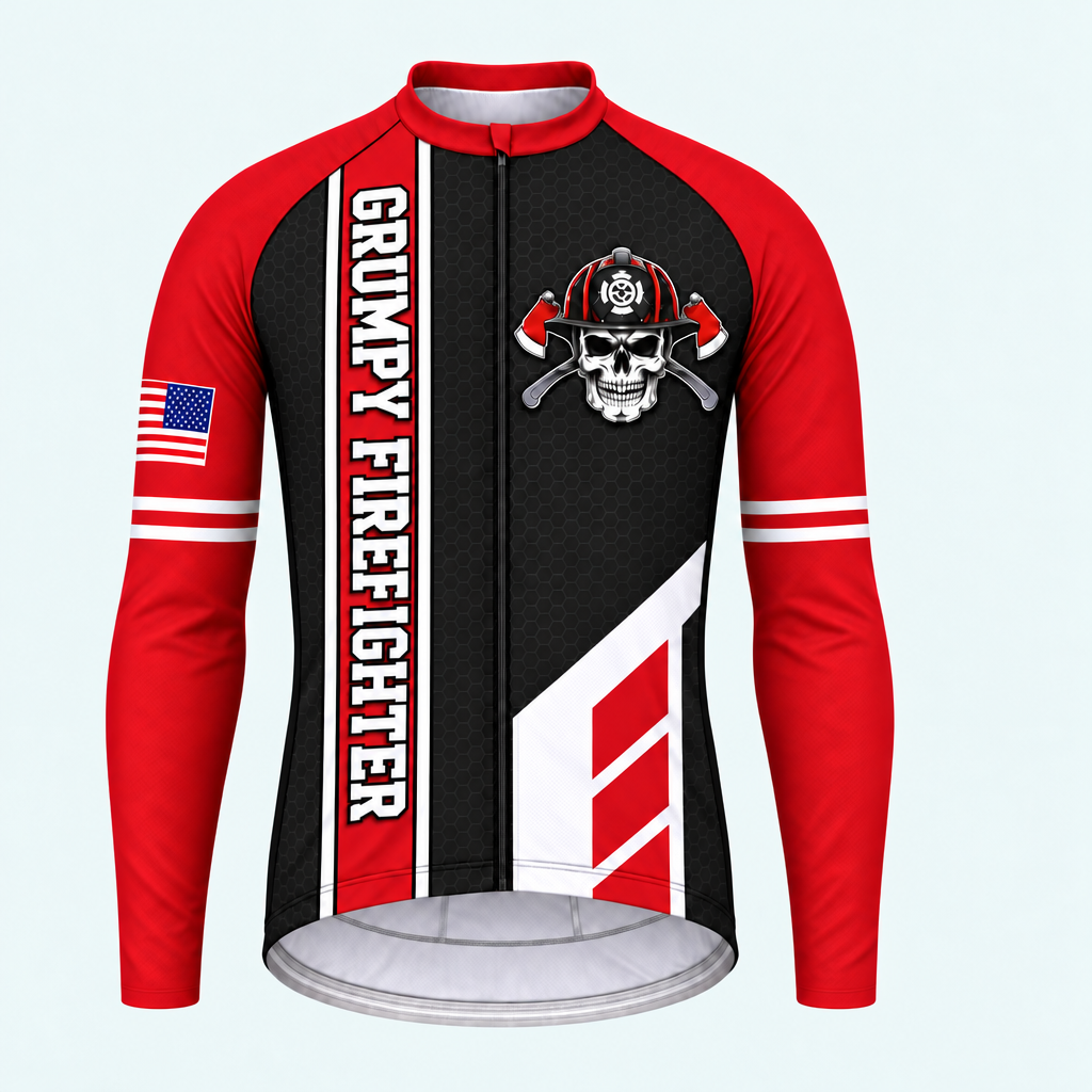 Men's Personalized Long Sleeve Cycling Jersey – Grumpy US Firefighter - Front