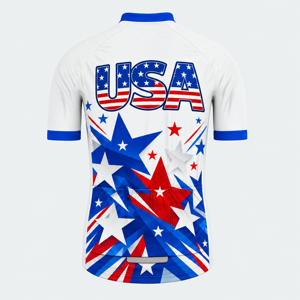 Men's Personalized Short Sleeve Cycling Jersey – US Patriotic Colorful Stars - Back