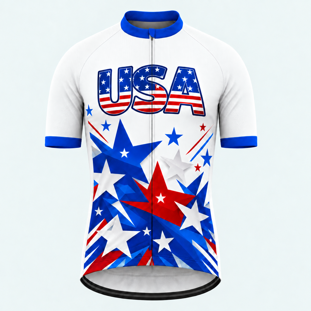 Men's Personalized Short Sleeve Cycling Jersey – US Patriotic Colorful Stars - Front