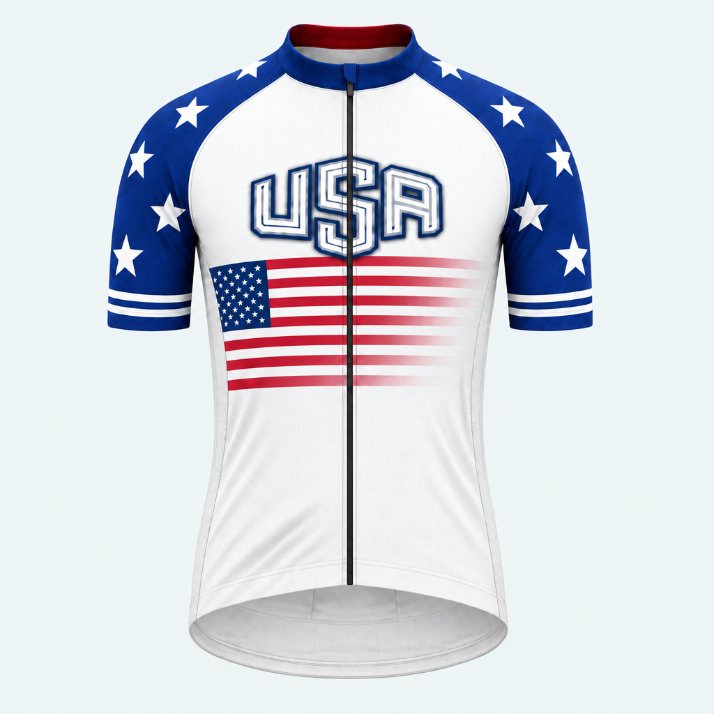 Men's Personalized Short Sleeve Cycling Jersey – USA Stars & Stripes - Front