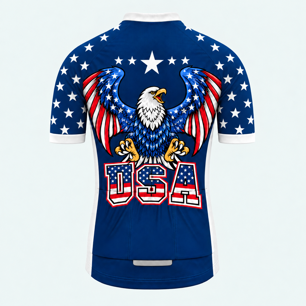 Men's Personalized Short Sleeve Cycling Jersey – US Patriotic Eagle Pride - Back