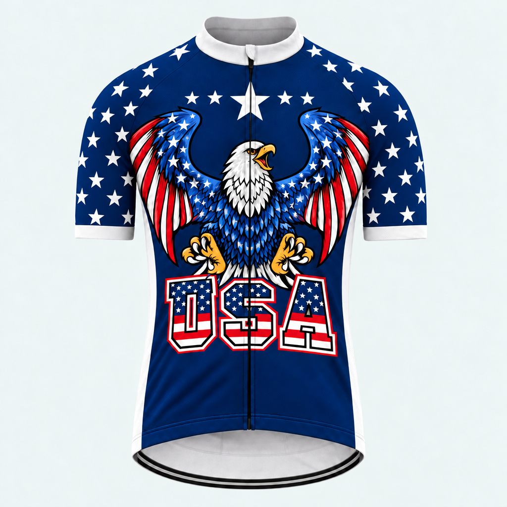Men's Personalized Short Sleeve Cycling Jersey – US Patriotic Eagle Pride - Front