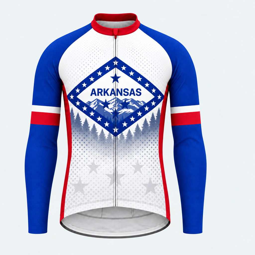 Men's Personalized Long Sleeve Cycling Jersey – Arkansas Peaks & Stars - Front