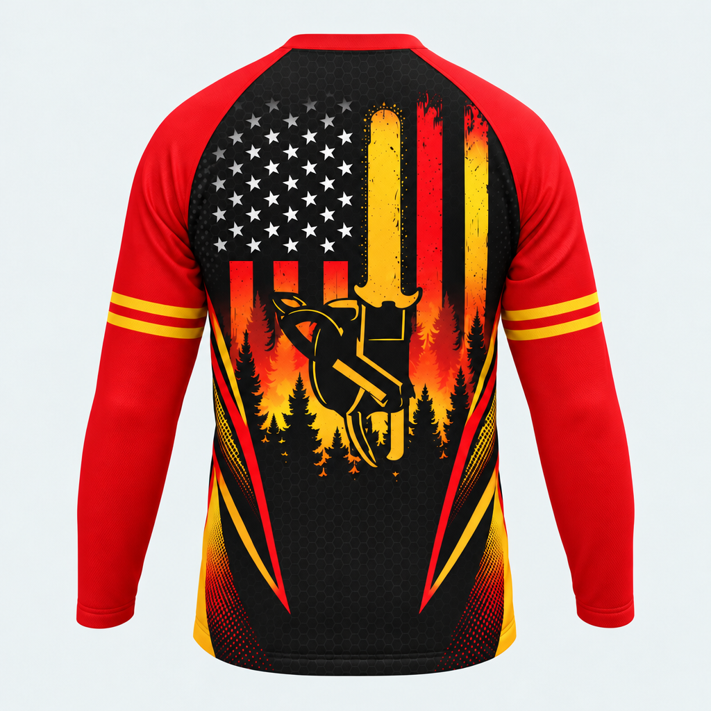Men's Wildland Firefighter Flame Shield Long-sleeve Cycling T-shirt - Back