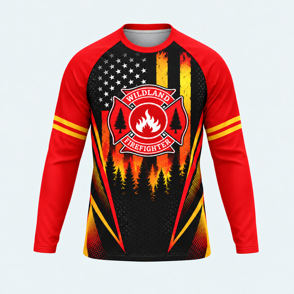 Men's Wildland Firefighter Flame Shield Long-sleeve Cycling T-shirt - Front