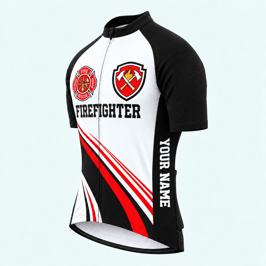 Men's Personalized Short Sleeve Cycling Jersey – US Firefighter Courage and Honor - Front 45°