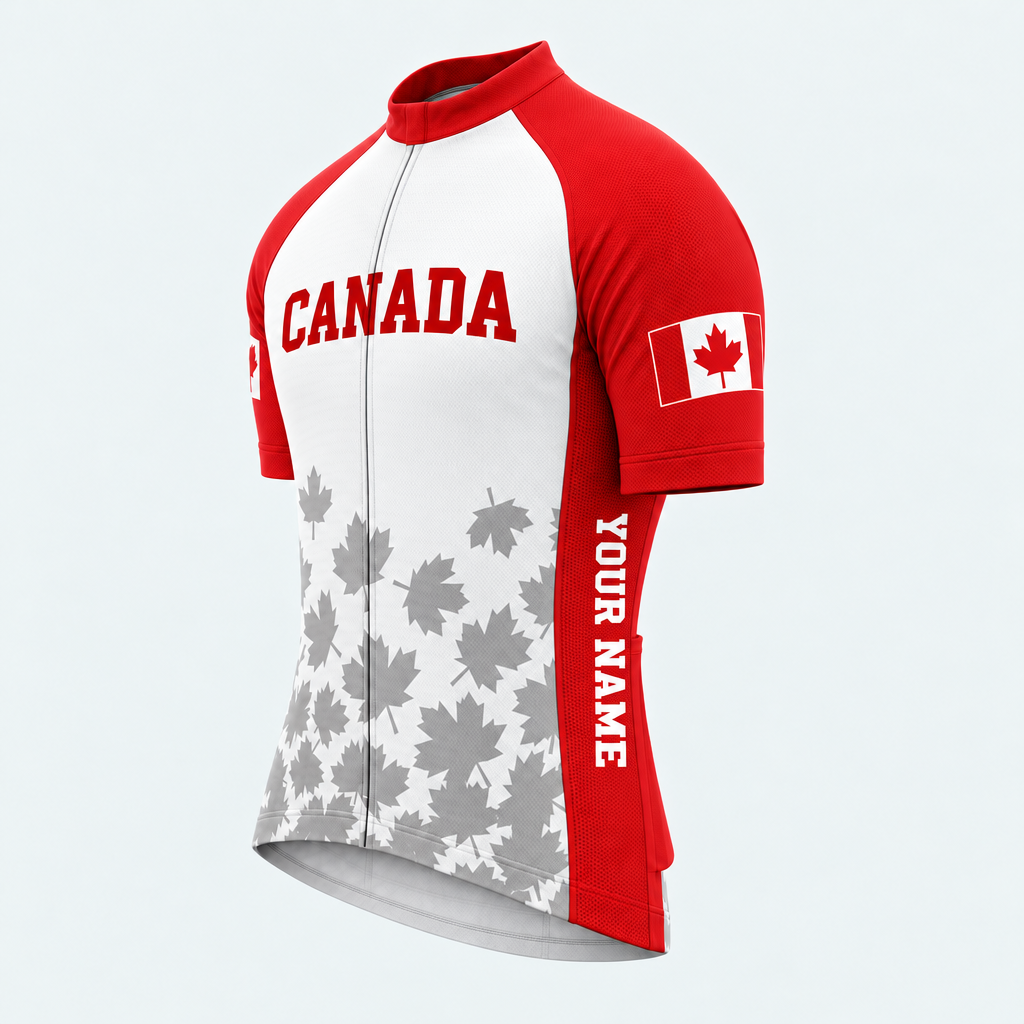 Men's Personalized Short Sleeve Cycling Jersey – Canada Bold Maple - Front 45°