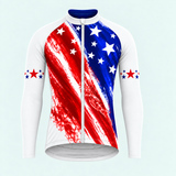 Men's Personalized Long Sleeve Cycling Jersey – US Patriotic Brushstroke Stars and Stripes - Front