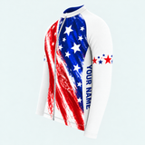 Men's Personalized Long Sleeve Cycling Jersey – US Patriotic Brushstroke Stars and Stripes - Side