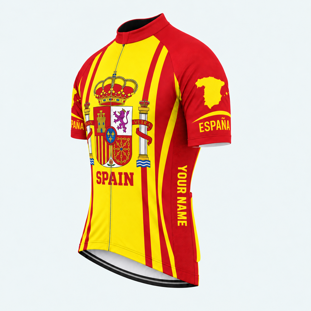 Men's Personalized Short Sleeve Cycling Jersey – Spain · Spain Short Sleeve Cycling Jersey for Men - Front 45°