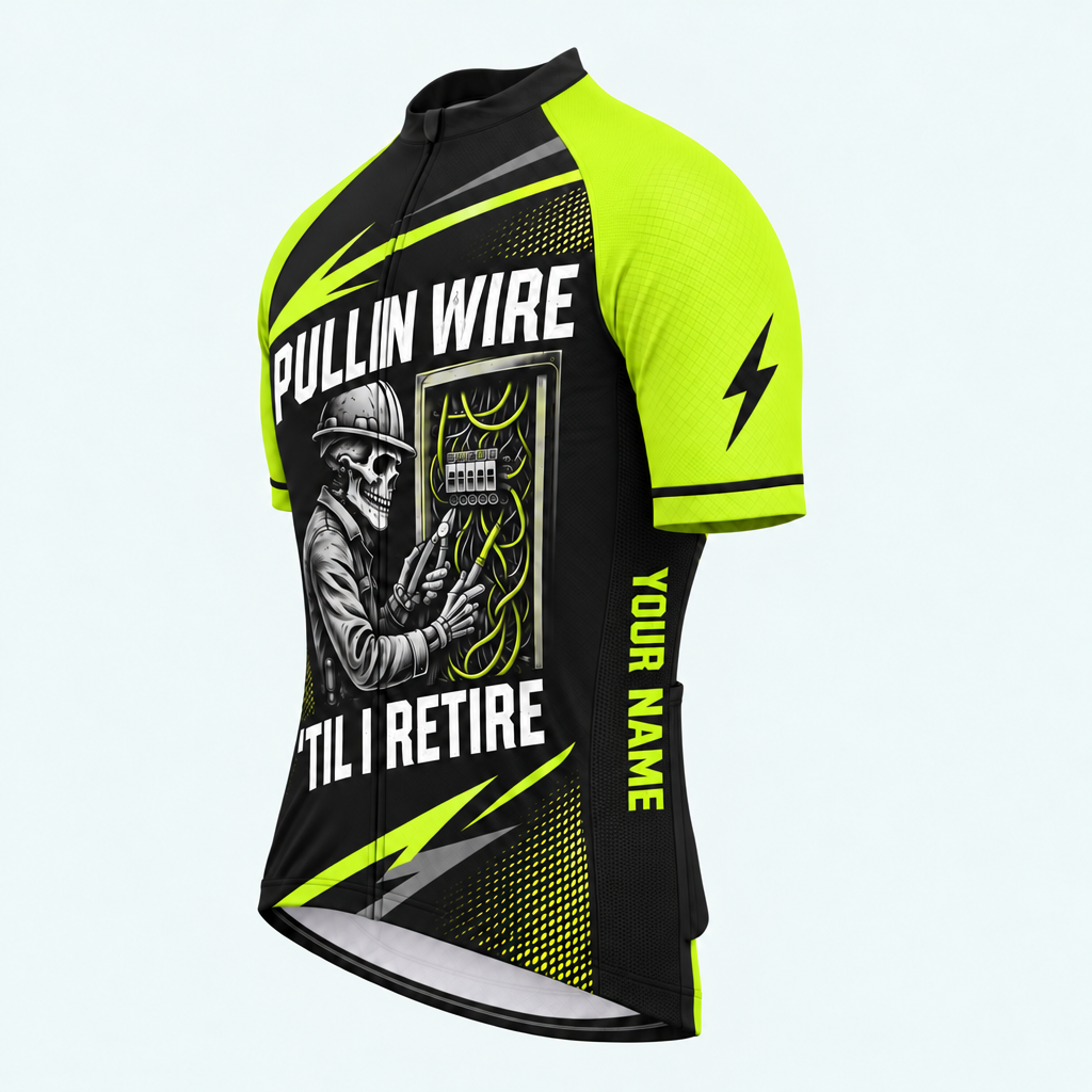 Men's Personalized Short Sleeve Cycling Jersey – Electrician Skull - Front 45°