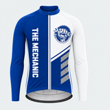 Men's Personalized Long Sleeve Cycling Jersey – The Mechanic Blue And White - Front