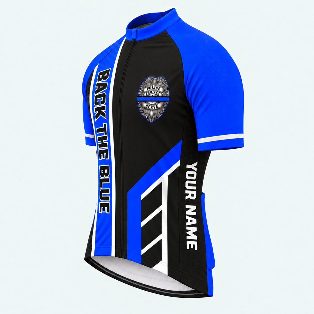 Men's Personalized Short Sleeve Cycling Jersey – Police Back the Blue - Front 45°