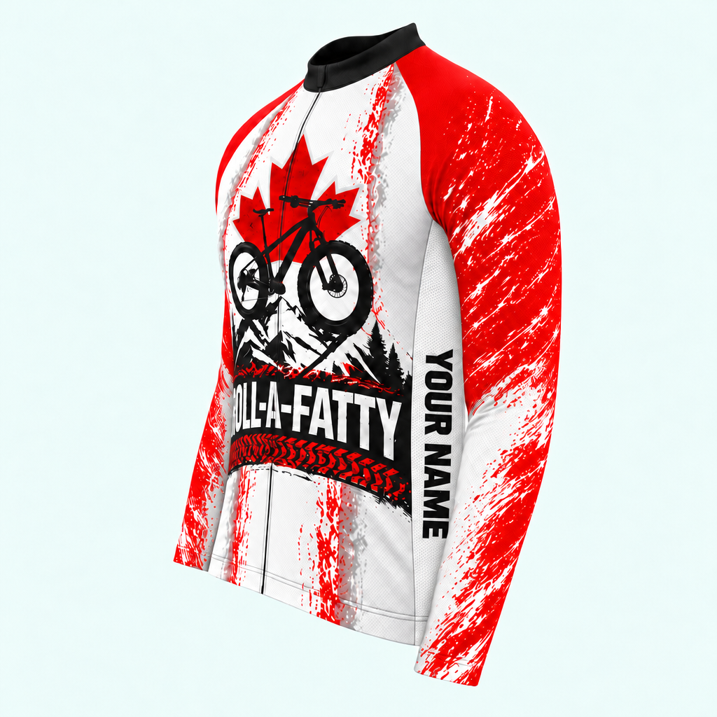 Men's Personalized Long Sleeve Cycling Jersey – Canada · Canada Flag RollaFatty Chain MTB Jersey - Side