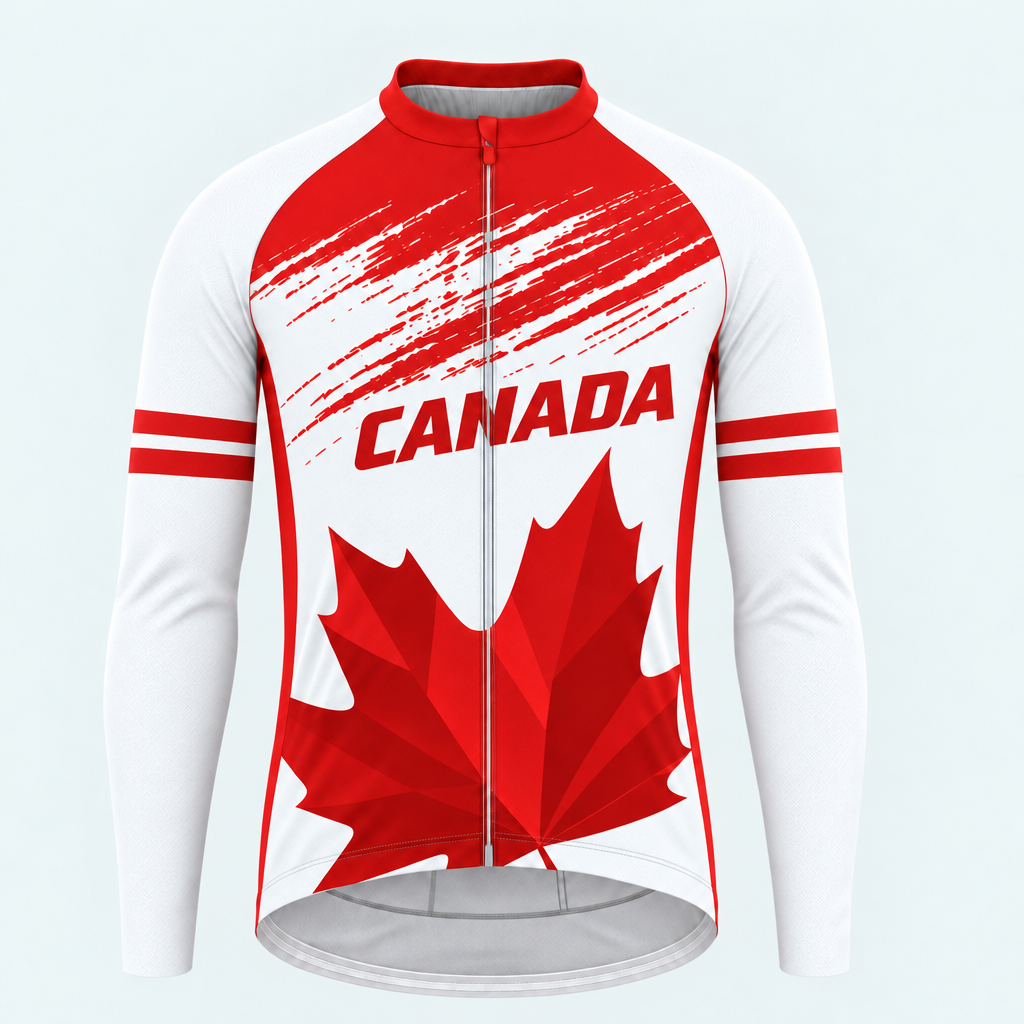 Men's Personalized Long Sleeve Cycling Jersey – Canada Maple Leaf - Front