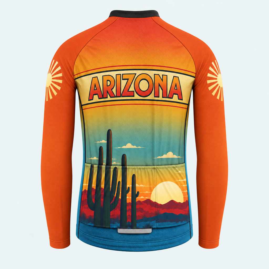Men's Personalized Long Sleeve Cycling Jersey – Arizona Saguaro Sunset - Back
