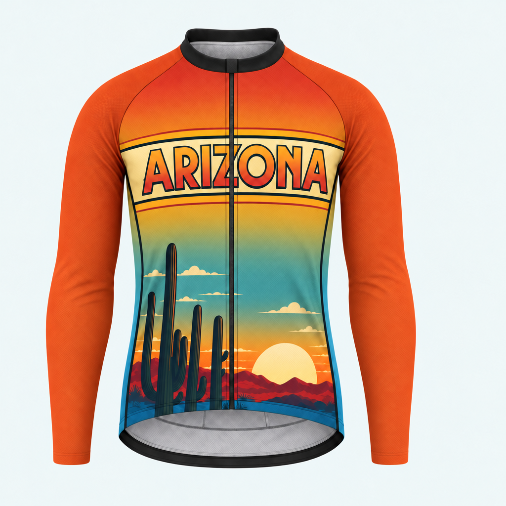 Men's Personalized Long Sleeve Cycling Jersey – Arizona Saguaro Sunset - Front