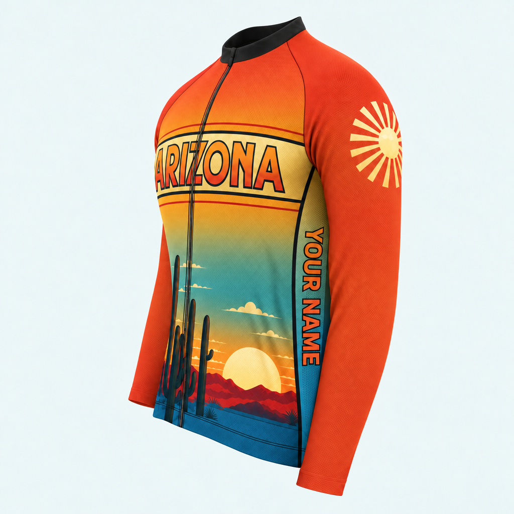 Men's Personalized Long Sleeve Cycling Jersey – Arizona Saguaro Sunset - Side