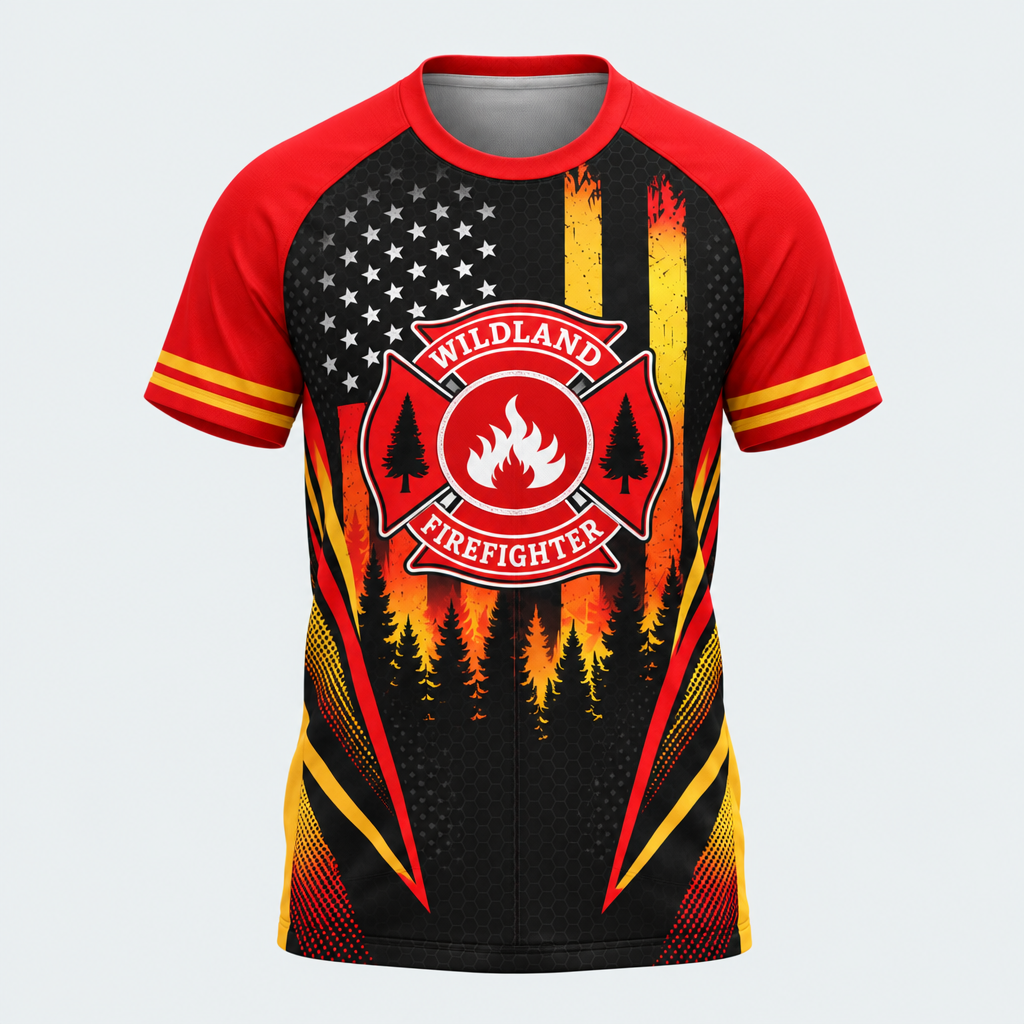 Men's Wildland Firefighter Flame Shield Short-sleeve Cycling T-shirt - Front
