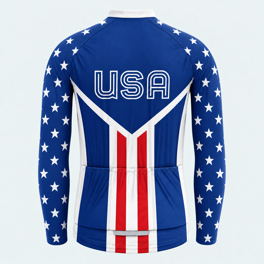 Men's Personalized Long Sleeve Cycling Jersey – US Patriotic Retro USA Cycling Jersey - Back