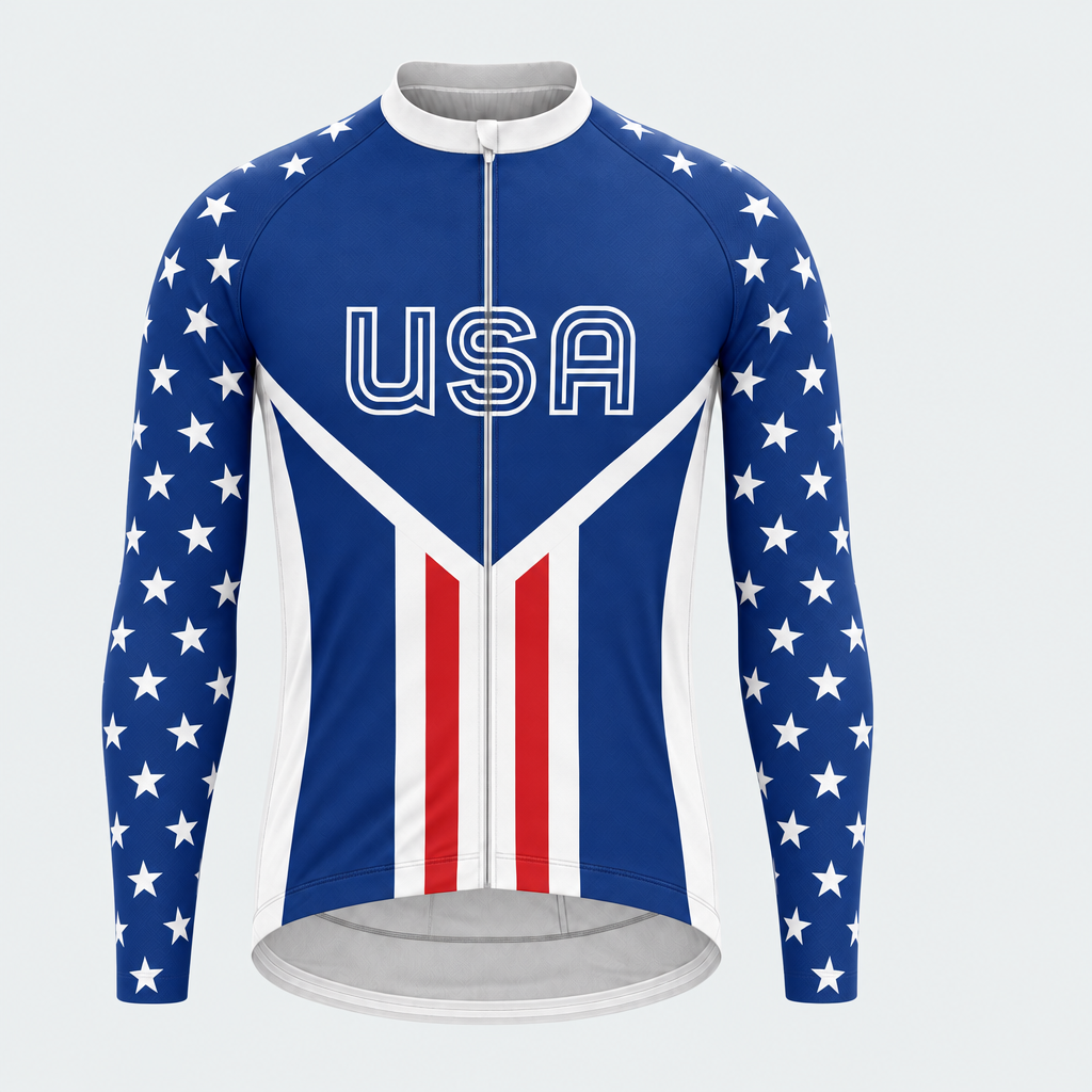 Men's Personalized Long Sleeve Cycling Jersey – US Patriotic Retro USA Cycling Jersey - Front