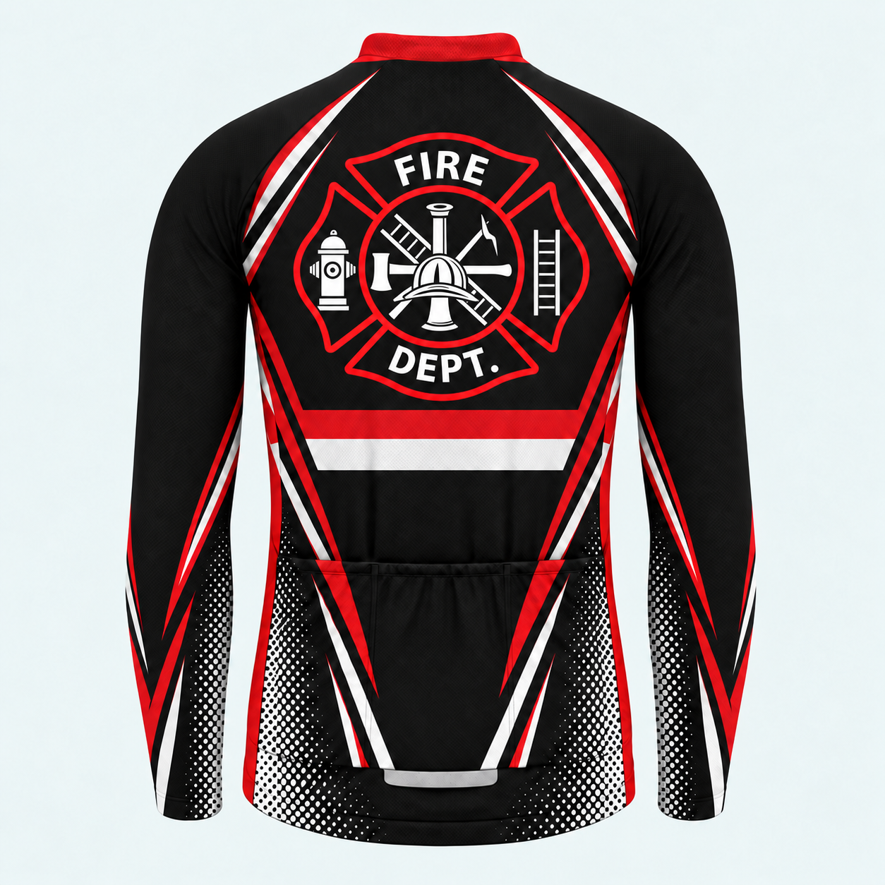 Men's Personalized Long Sleeve Cycling Jersey – US Firefighter Maltese Cross - Back
