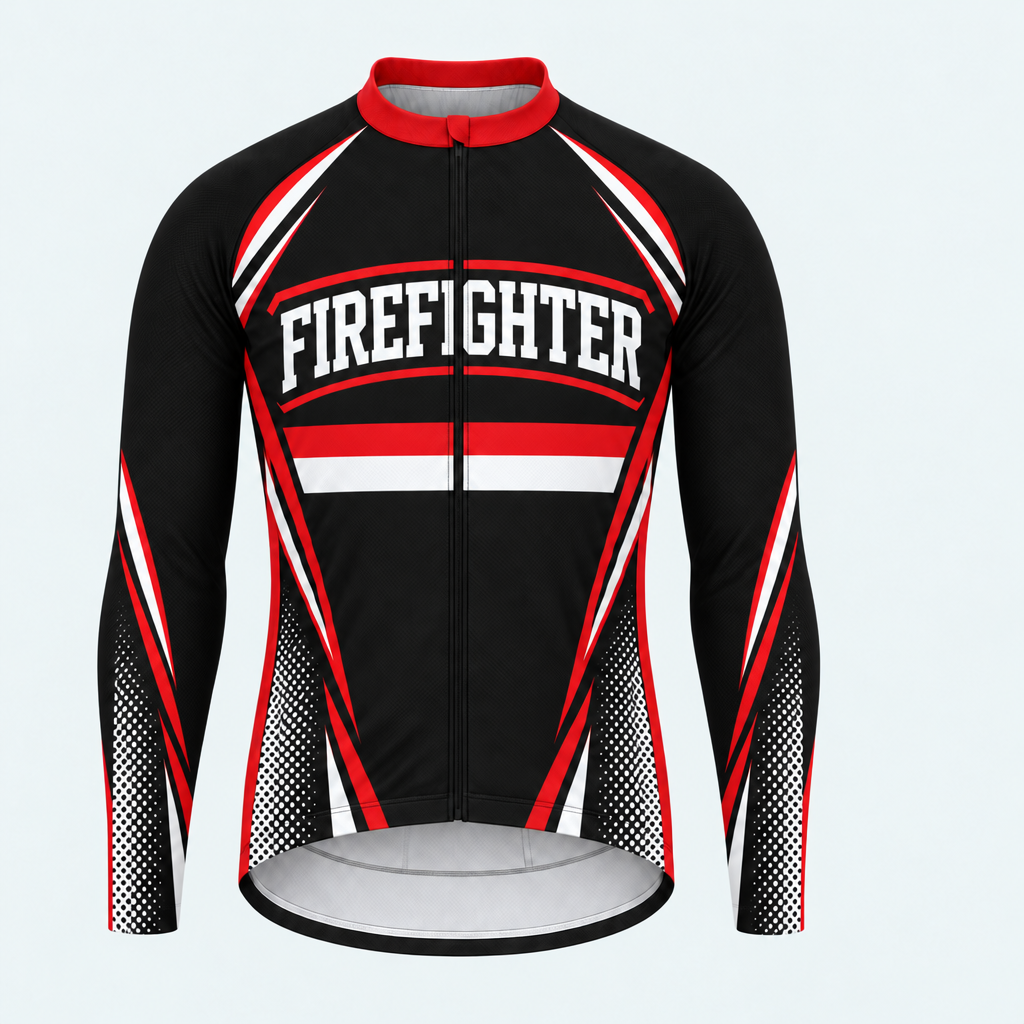 Men's Personalized Long Sleeve Cycling Jersey – US Firefighter Maltese Cross - Front
