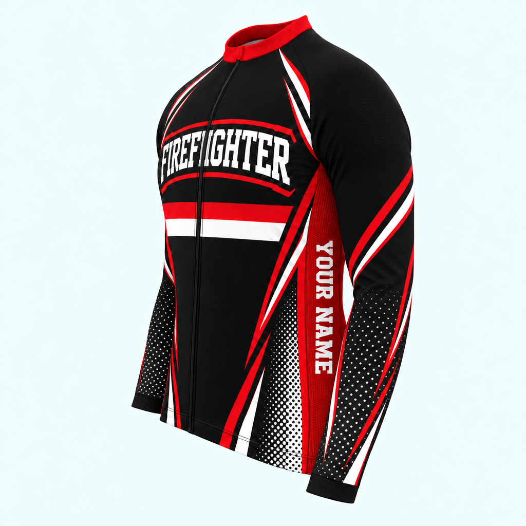 Men's Personalized Long Sleeve Cycling Jersey – US Firefighter Maltese Cross - Side