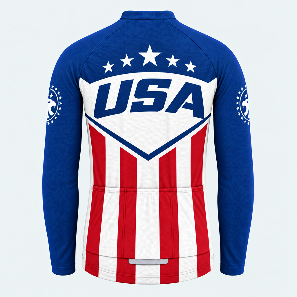 Men's Personalized Long Sleeve Cycling Jersey – US Patriotic Eagle Logo - Back