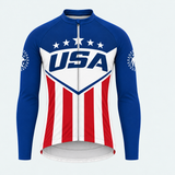 Men's Personalized Long Sleeve Cycling Jersey – US Patriotic Eagle Logo - Front