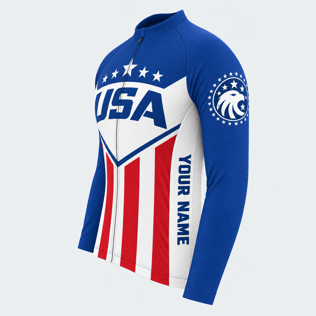 Men's Personalized Long Sleeve Cycling Jersey – US Patriotic Eagle Logo - Side