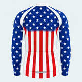 Men's Personalized Long Sleeve Cycling Jersey – US Patriotic Flag Stripes - Back
