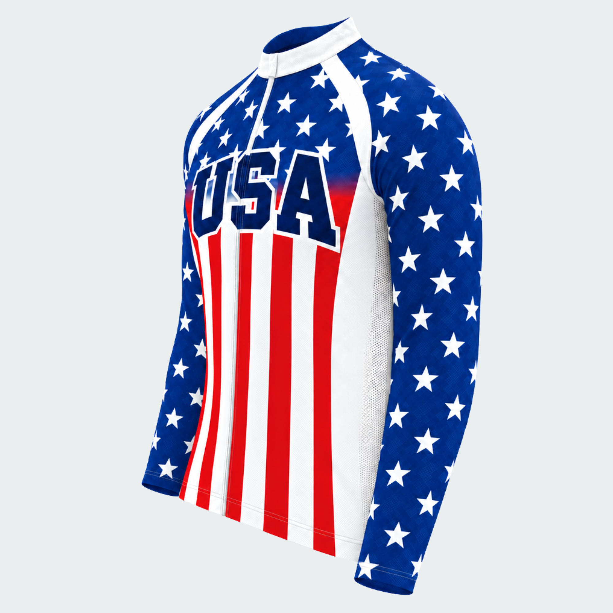 Men's Personalized Long Sleeve Cycling Jersey – US Patriotic Flag Stripes - Side