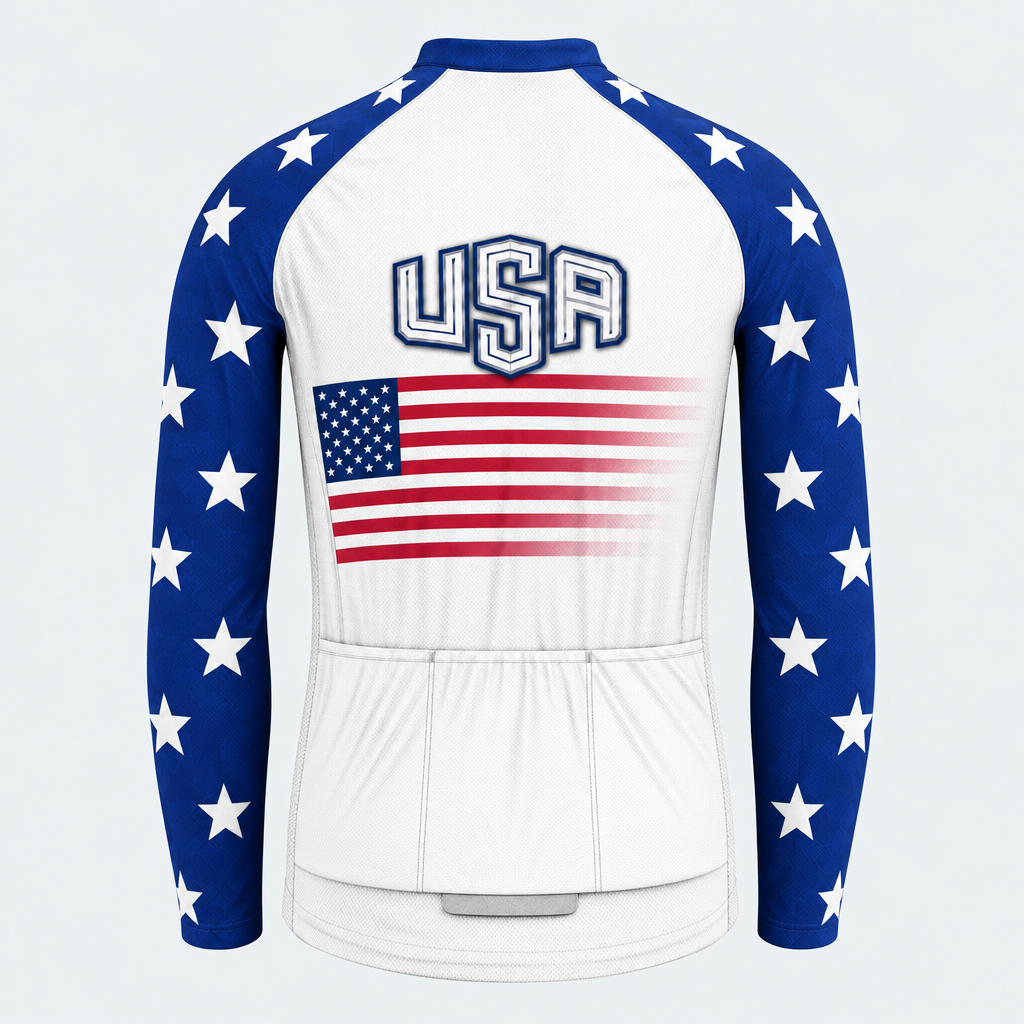 Men's Personalized Long Sleeve Cycling Jersey – USA Stars & Stripes - Back