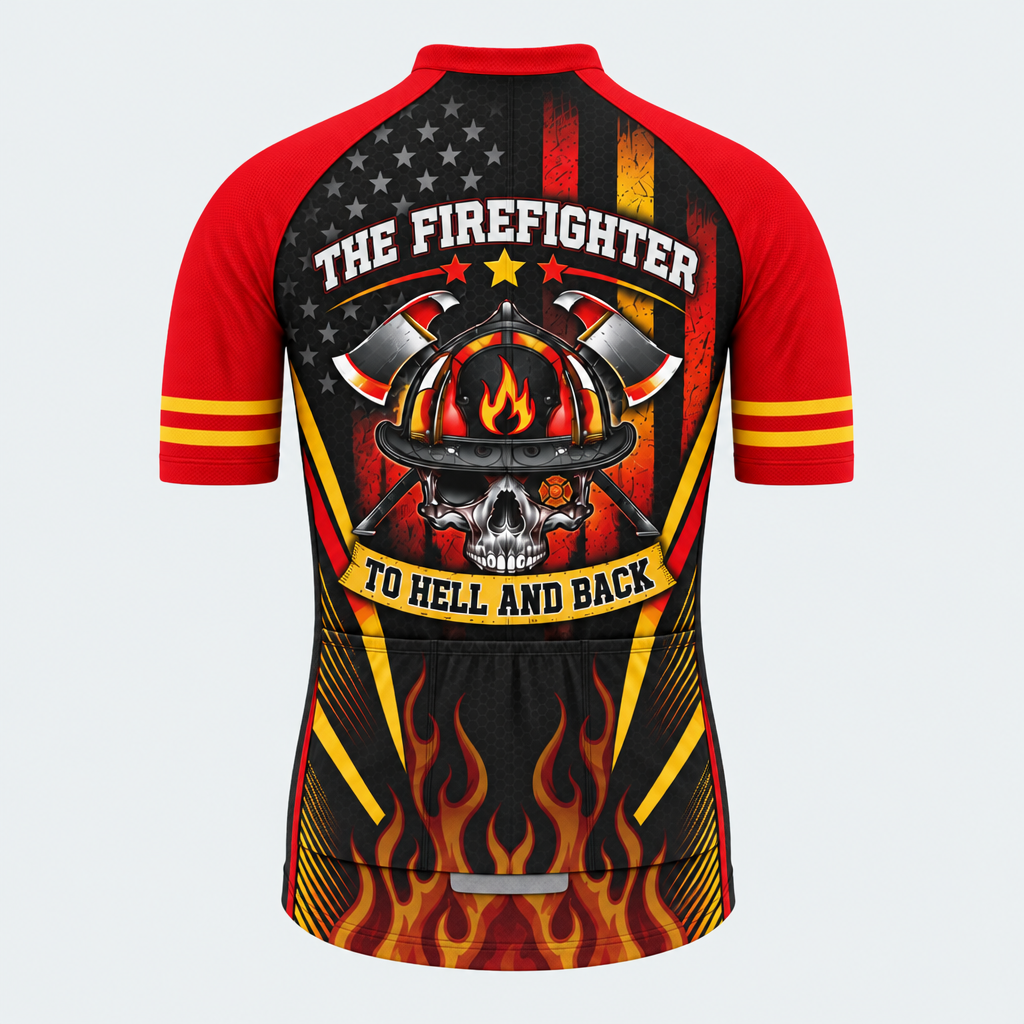 Men's Personalized Short Sleeve Cycling Jersey – US Firefighter To Hell and Back - Back