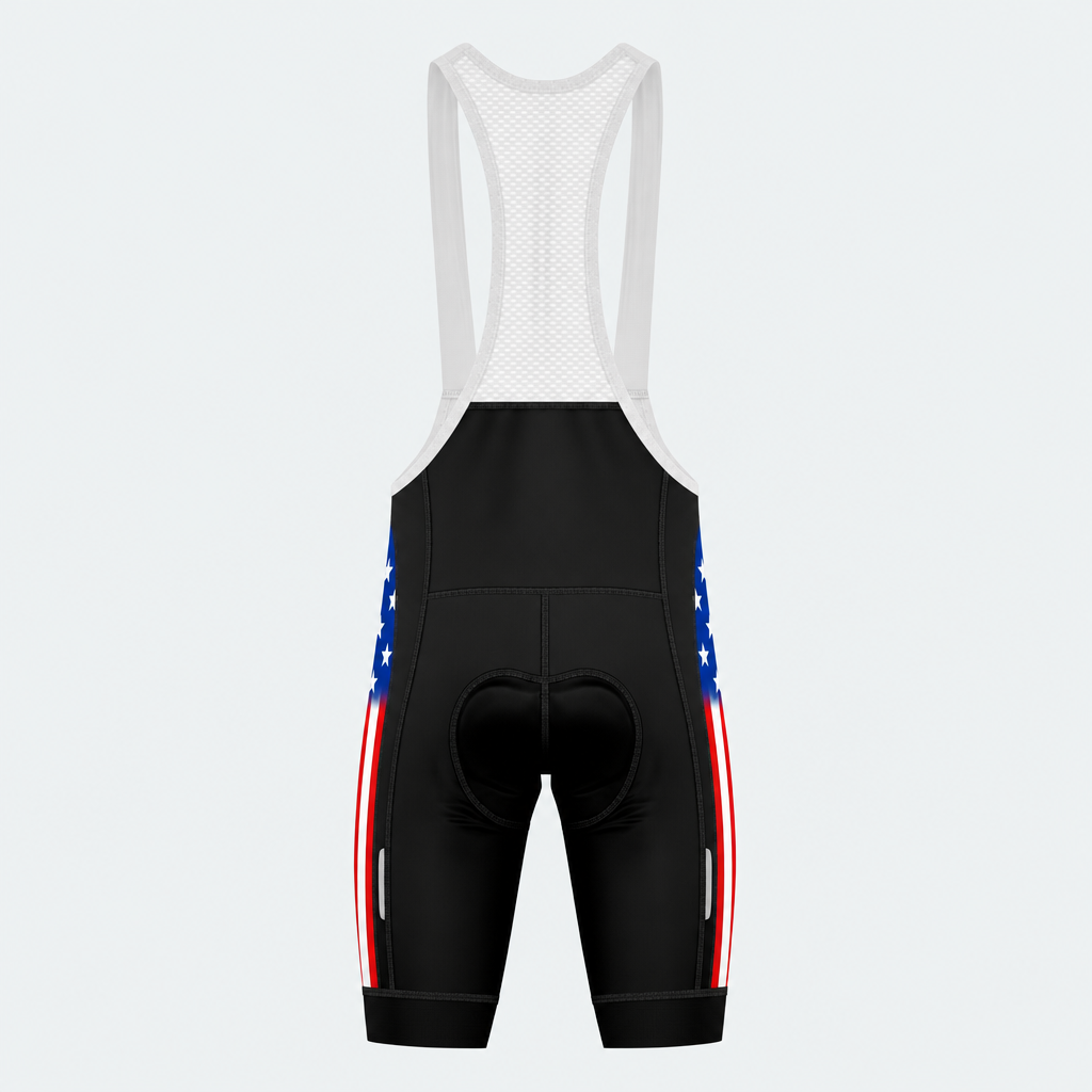 Men's US Patriotic Flag Stripes Cycling Bib Shorts - Back