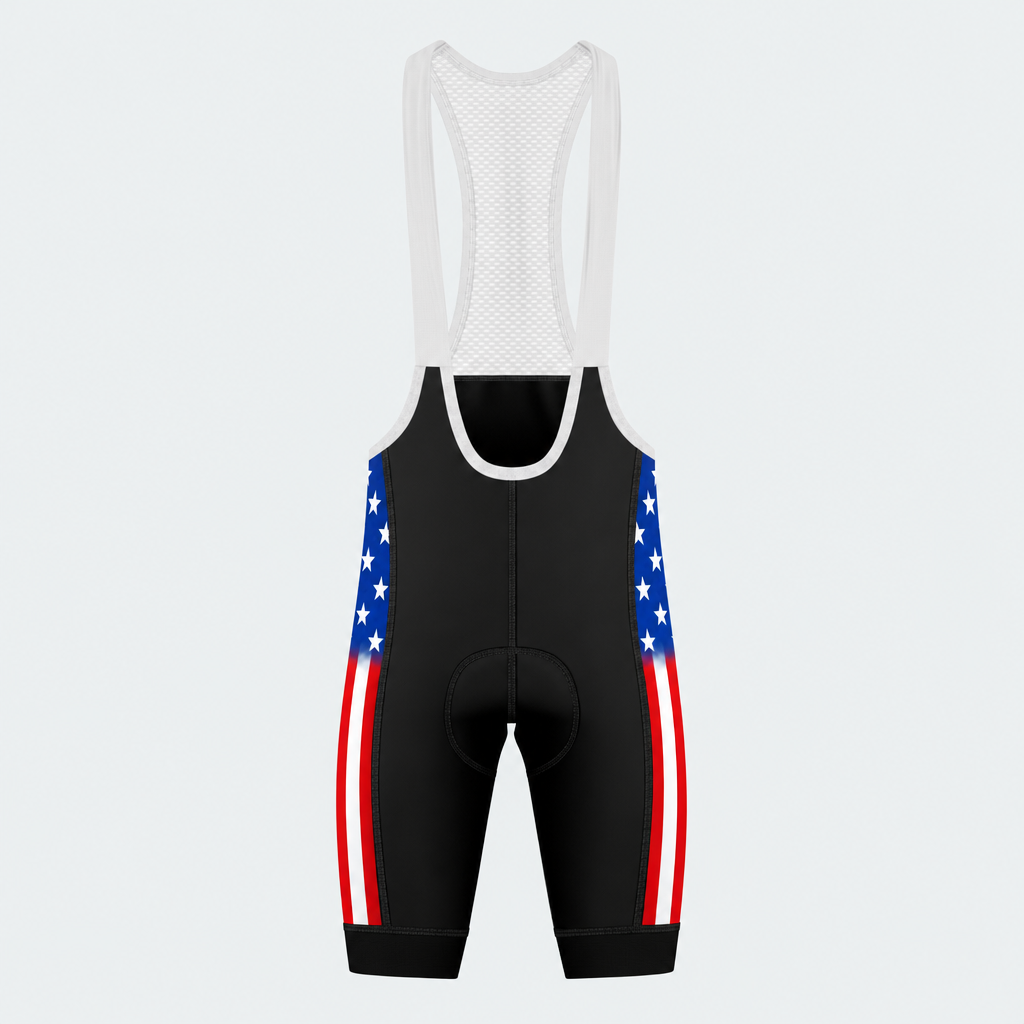 Men's US Patriotic Flag Stripes Cycling Bib Shorts - Front