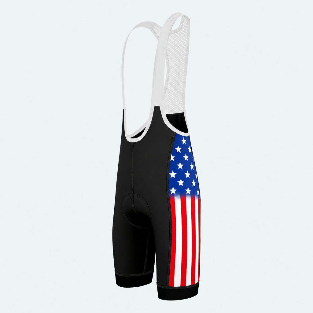 Men's US Patriotic Flag Stripes Cycling Bib Shorts - Side