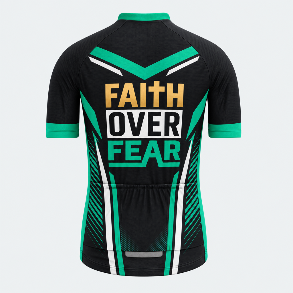 Men's Personalized Short Sleeve Cycling Jersey – Christian Faith Over Fear - Back