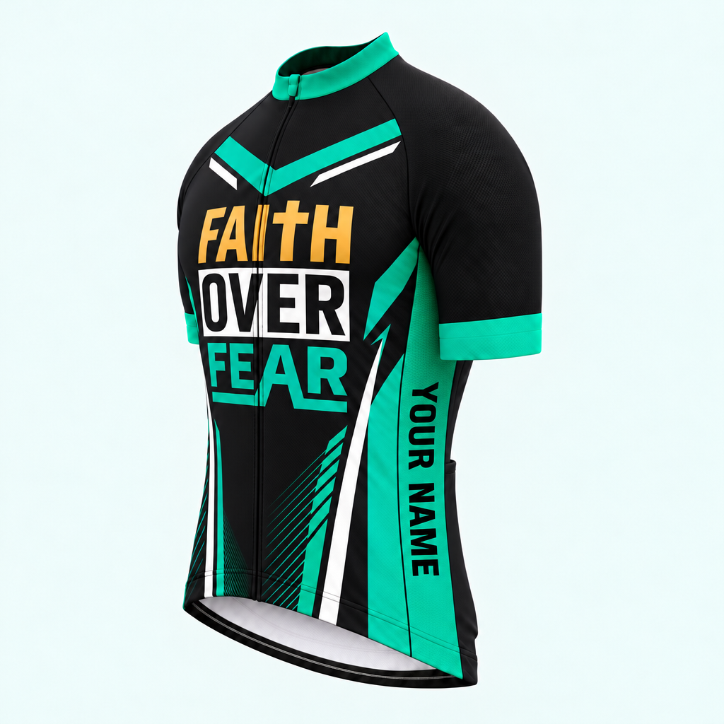 Men's Personalized Short Sleeve Cycling Jersey – Christian Faith Over Fear - Front 45°