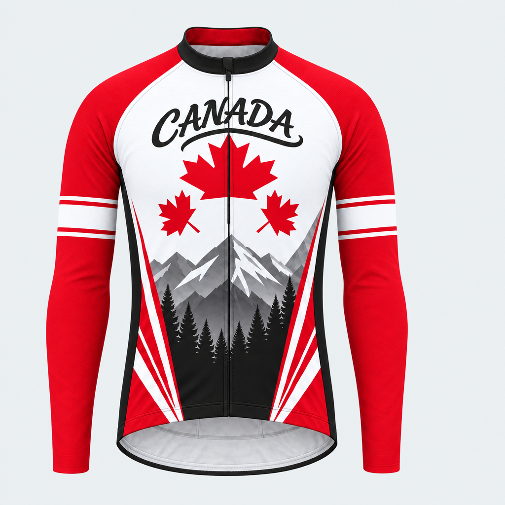 Men's Personalized Long Sleeve Cycling Jersey – Canadian Maple Peaks - Front