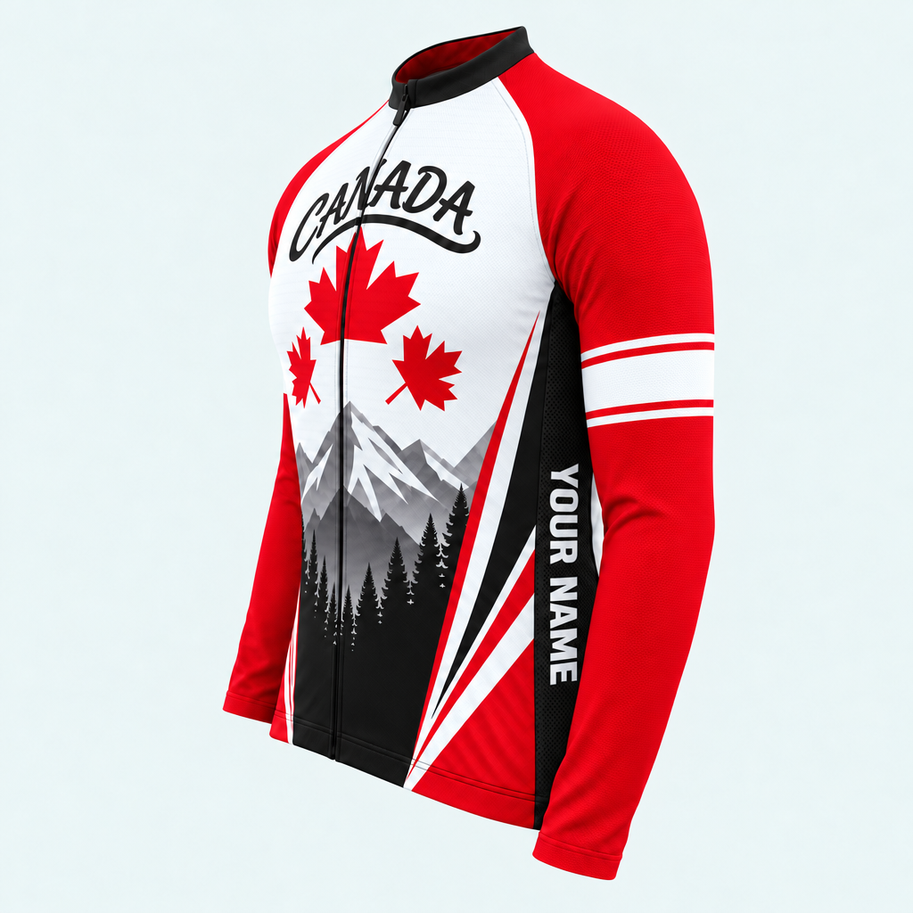 Men's Personalized Long Sleeve Cycling Jersey – Canadian Maple Peaks - Side