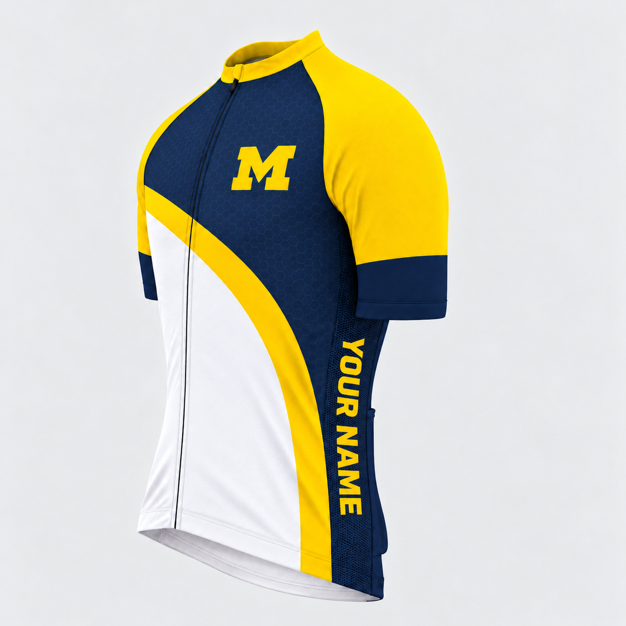 Men's Personalized Short Sleeve Cycling Jersey – Michigan Alumni Block M - Front 45°