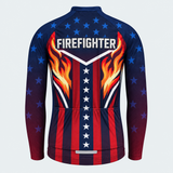 Men's Personalized Long Sleeve Cycling Jersey – US Firefighter Flame And Stars - Back