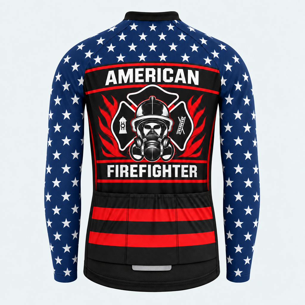Men's Personalized Long Sleeve Cycling Jersey – US Firefighter And US Flag - Back