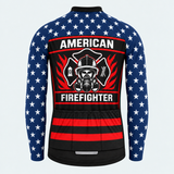 Men's Personalized Long Sleeve Cycling Jersey – US Firefighter And US Flag - Back