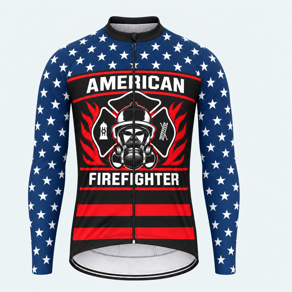 Men's Personalized Long Sleeve Cycling Jersey – US Firefighter And US Flag - Front