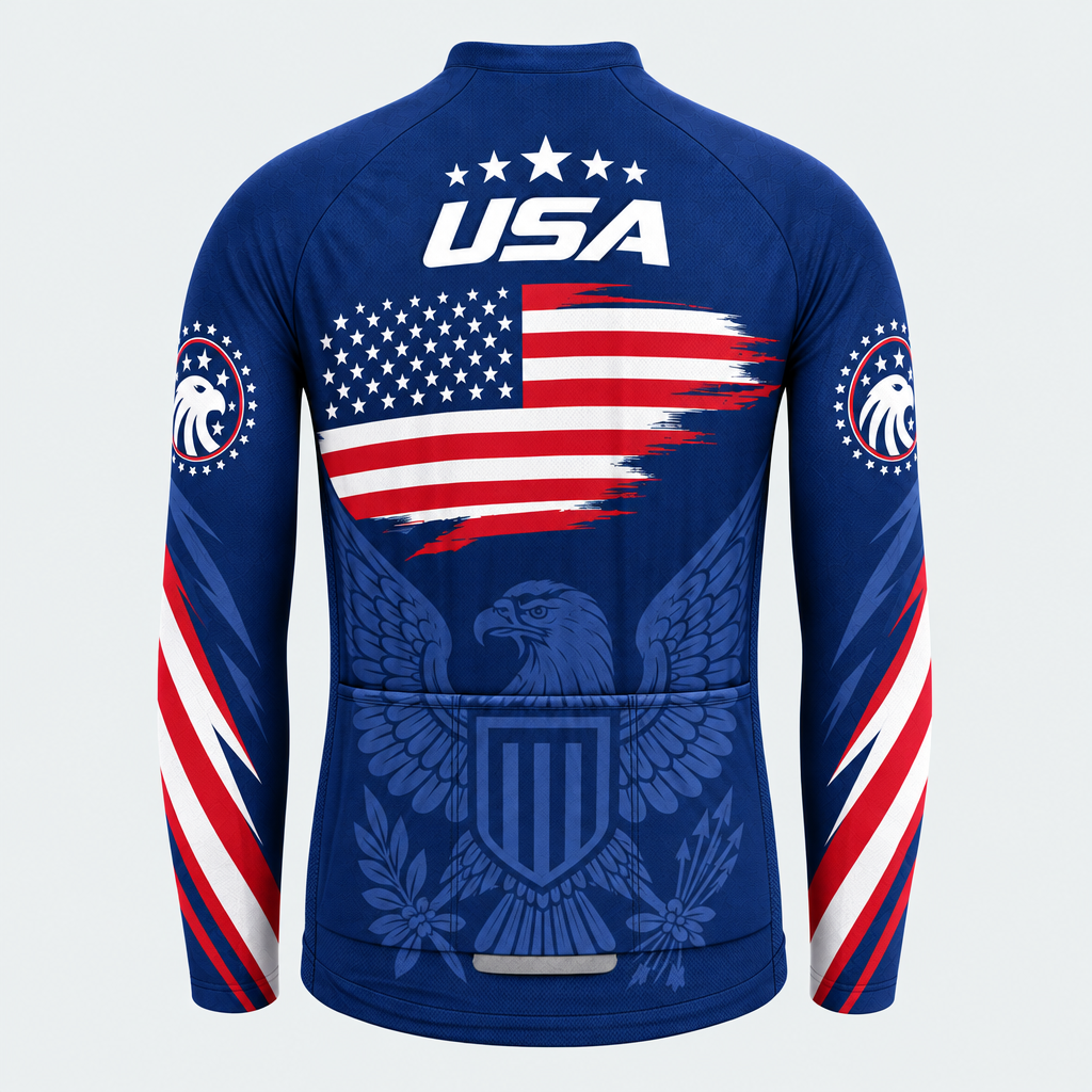Men's Personalized Long Sleeve Cycling Jersey – USA Eagle Flag - Back