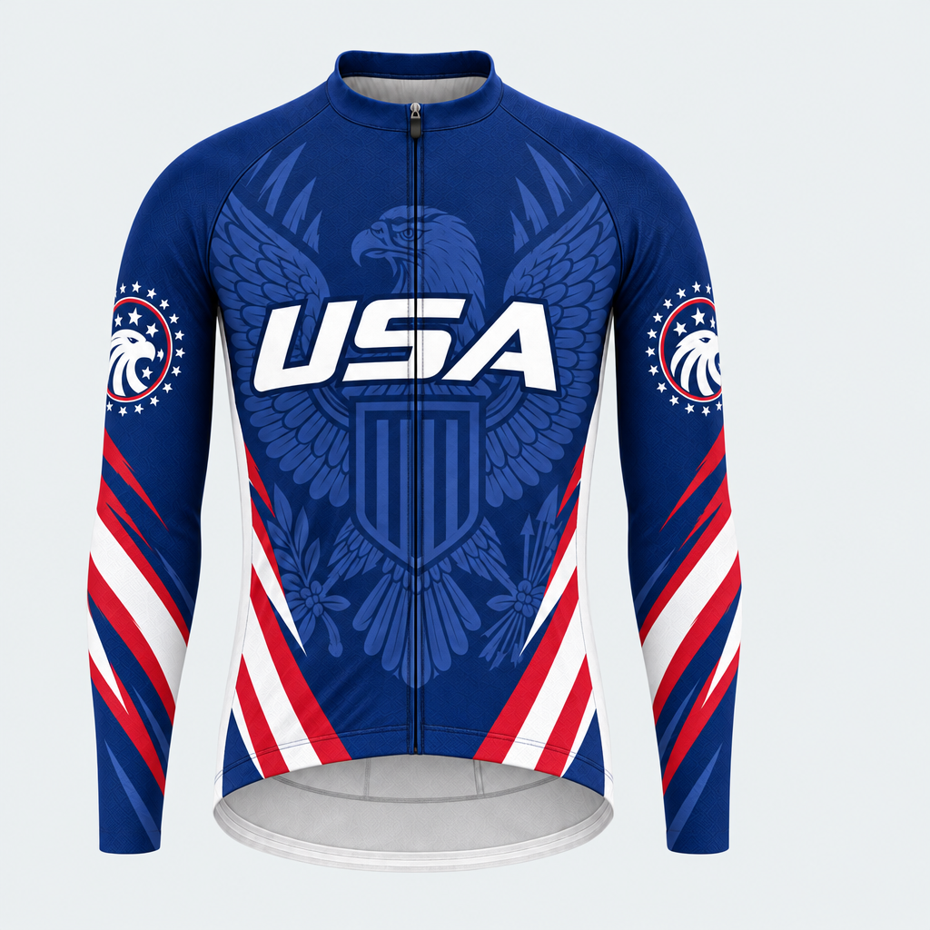 Men's Personalized Long Sleeve Cycling Jersey – USA Eagle Flag - Front