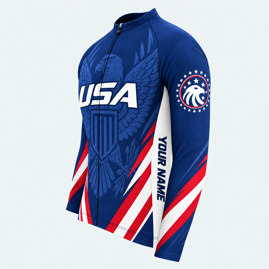 Men's Personalized Long Sleeve Cycling Jersey – USA Eagle Flag - Side
